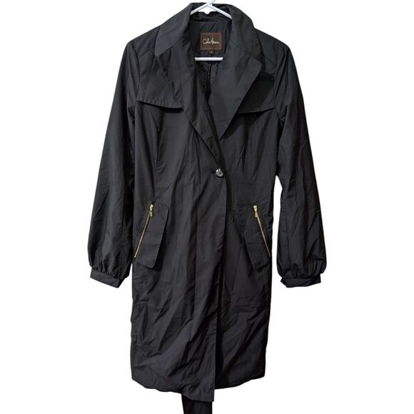 Cole Haan Black Lightweight Trench Coat w/ Tie Waist Women's M - Picture 2 of 10